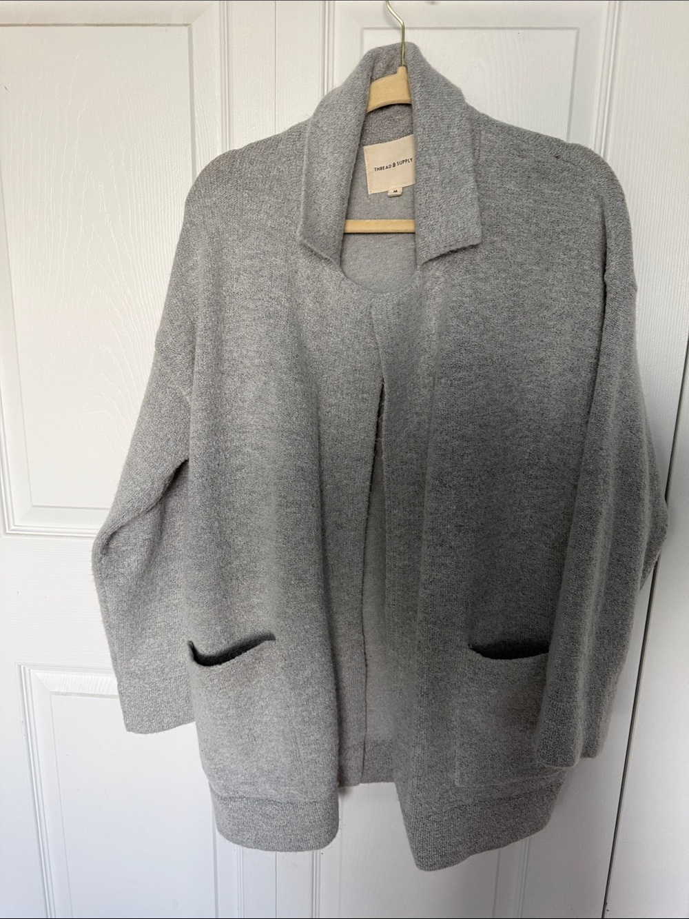 Thread & Supply Gray Open-Front Shawl Collar Cardigan